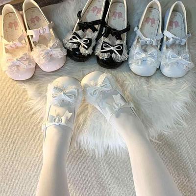 Lolita lågklackade rund tå små läderskor japanska rund tå rosett lo student mångsidiga enskor 2025 sommar och höst nya modeller