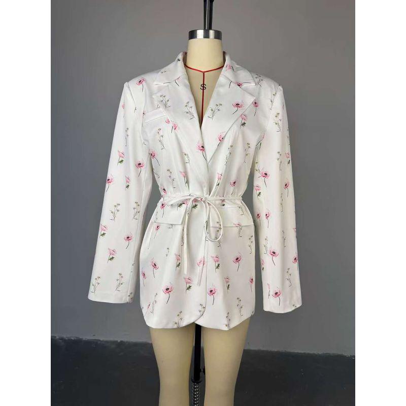 

Western Style New Fashion Loose Lace-up Print Blazers Loose Printed Lace up Suit White M