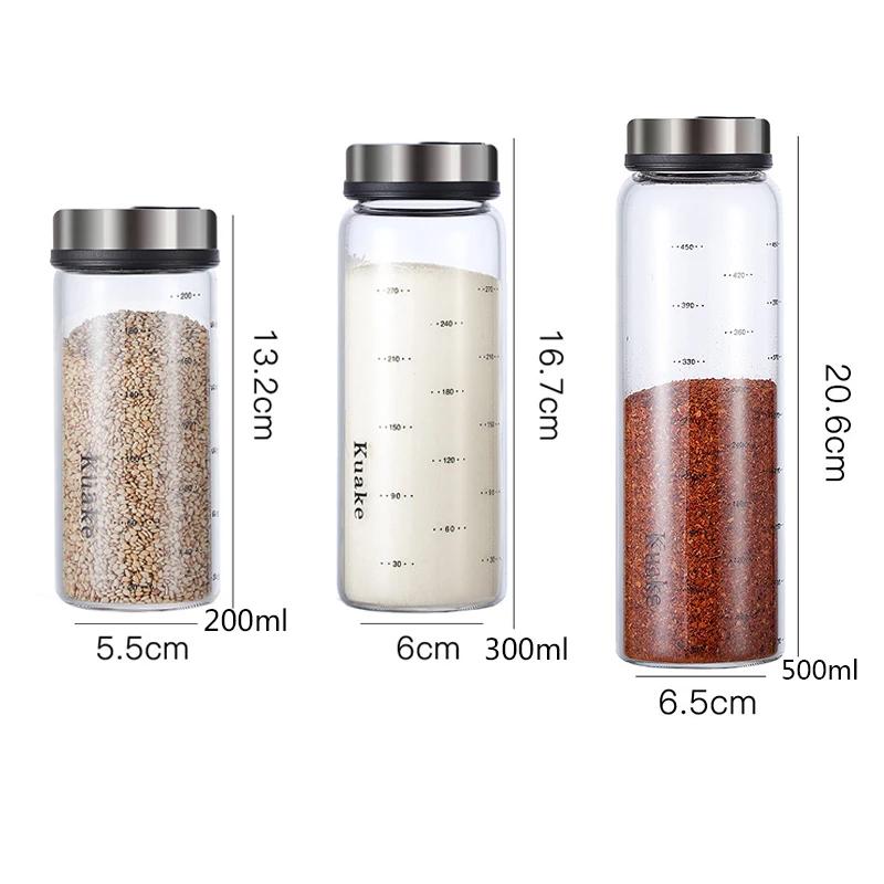 YOMDID High Borosilicate Glass Seasoning Can Pepper Spice Shaker Kitchen Salt Sesame Solid Condiment Seal Bottle With Rotary Lid