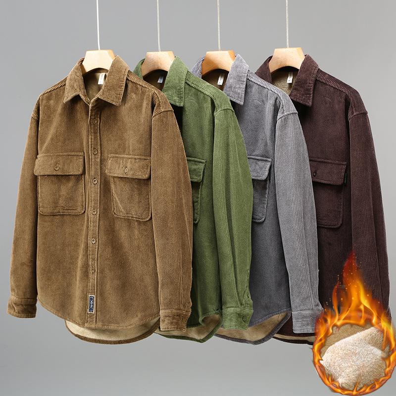 Camicia da Uomo All-Match Pile Ispessito Moda Vintage Urbana Semplice Collo a Revers Giovanile Larga Cargo Calda Capospalla Top