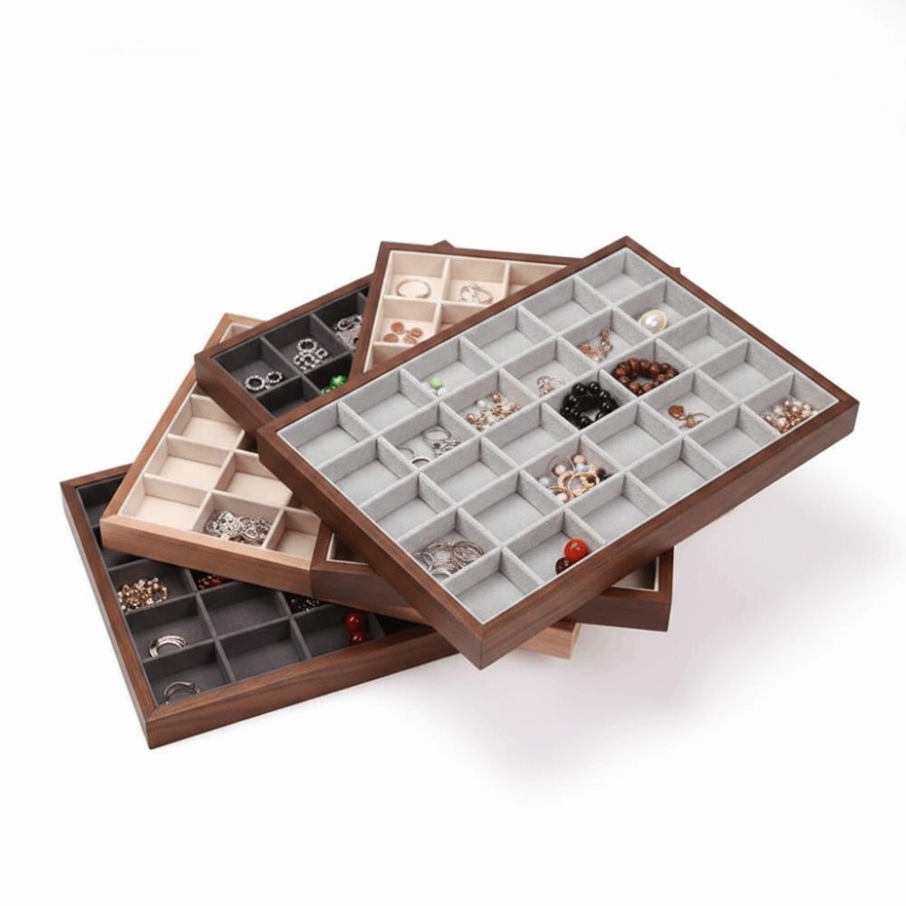 Walnut Wood Jewelry Storage Drawer 30 grid Jewelry Organizer Wood Grain Jewelry Tray Ring Storage
