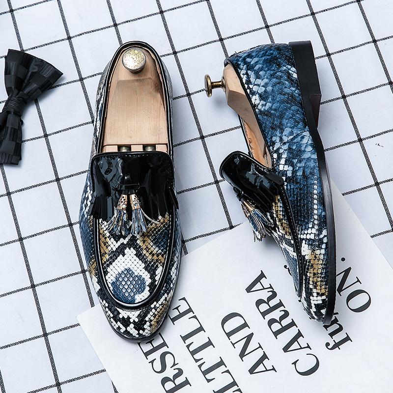 

Мужские повседневные кожаные туфли с узором змеиной кожи, новинка весны, мужские удобные кожаные туфли с острым носком для банкета 45 синий