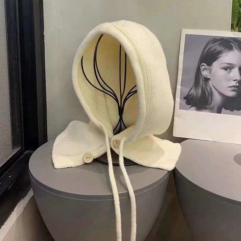 Schlichter Schal im koreanischen Stil mit integriertem Nackenschutz, warm, gestrickt, Wolle, Ohrenschutz, Schal, Mütze