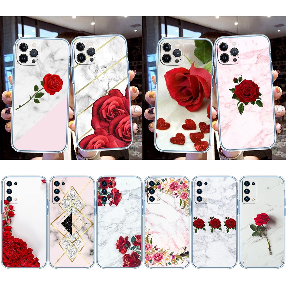 Red Rose Marble Transparent Phone Case for Samsung Galaxy A04 A04S A14 A23 A34 A54 M23 M33 M52 M53