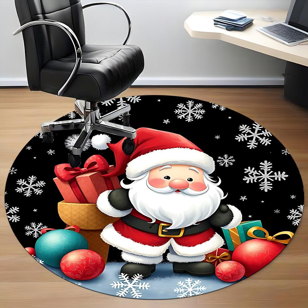 1pc Christmas Santa Claus Chair Carpet for Office, Round Non Slip Durable Large Size Office Carpet, Suitable for Office