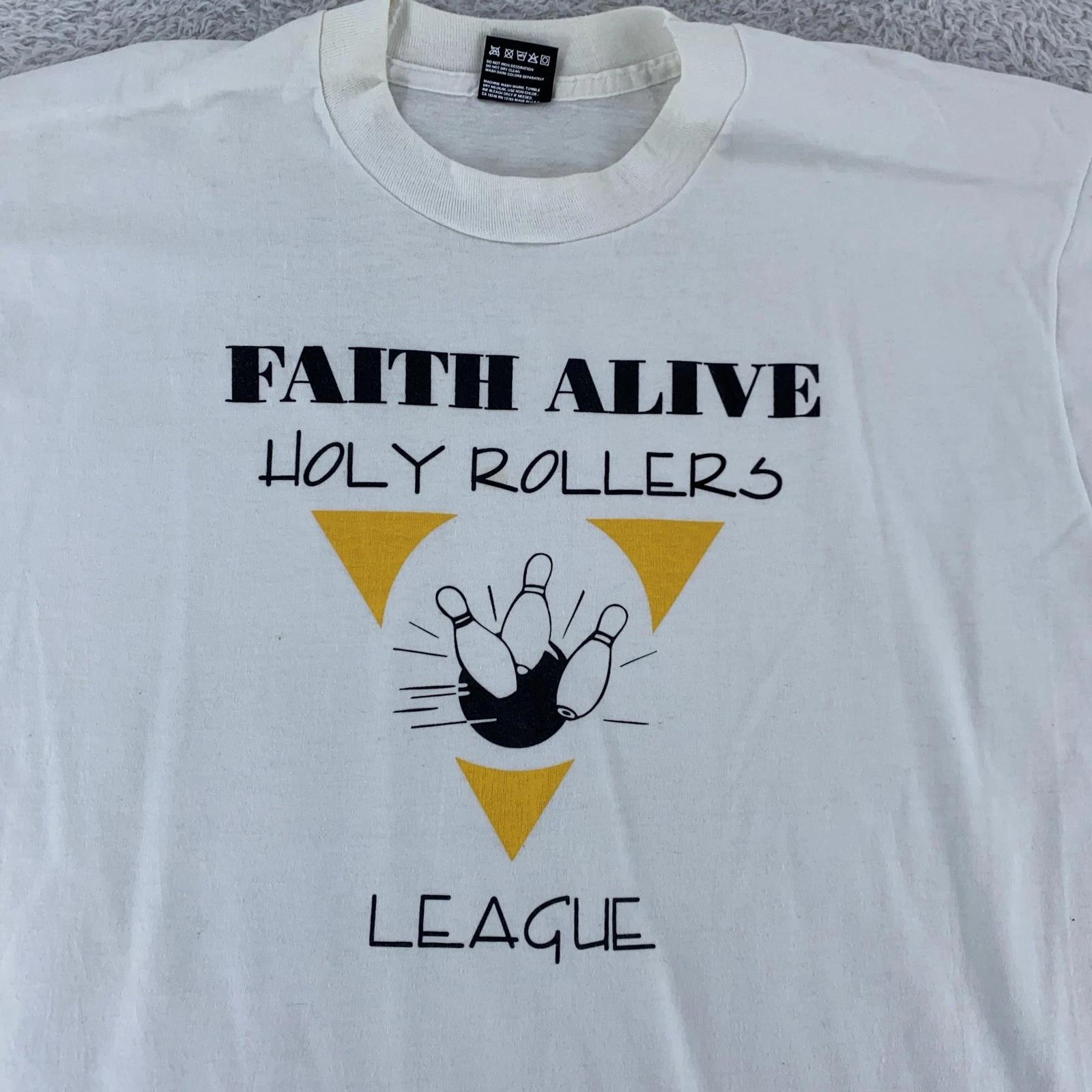 

Vintage Faith Alive Holy Rollers League Shirt Mens L/XL Bowling Graphic 90s USA L