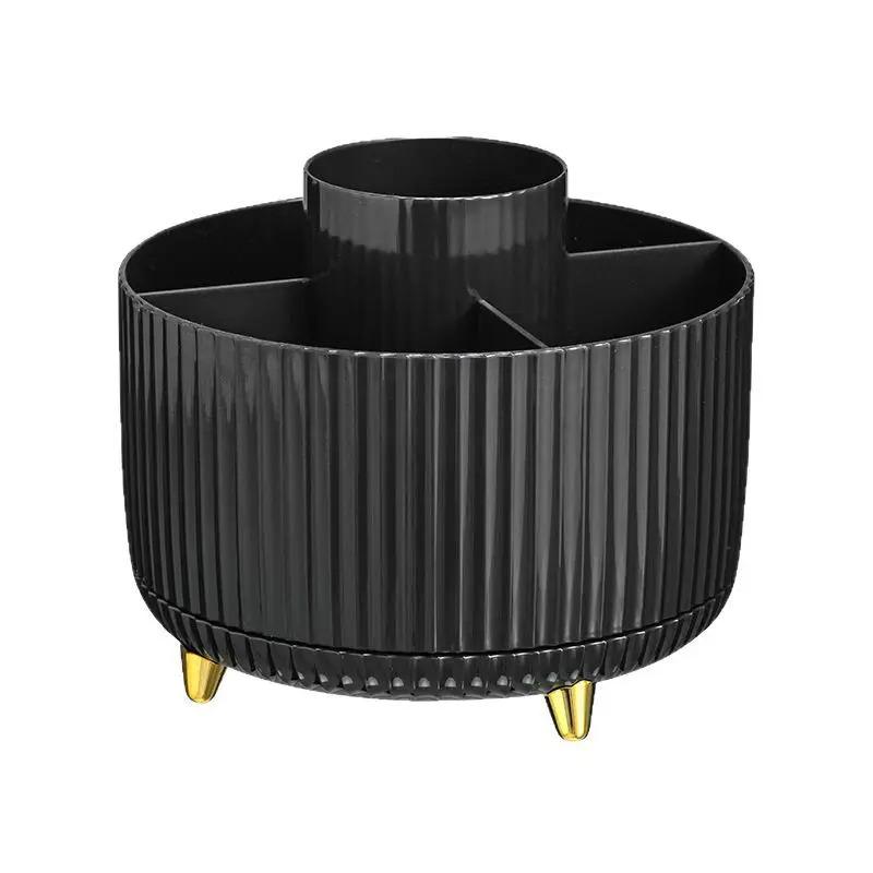 360° Rotating Makeup Organizer Large Capacity Cosmetic Storage Box with Brush Pen Holder Portable Desktop Bathroom Organizer
