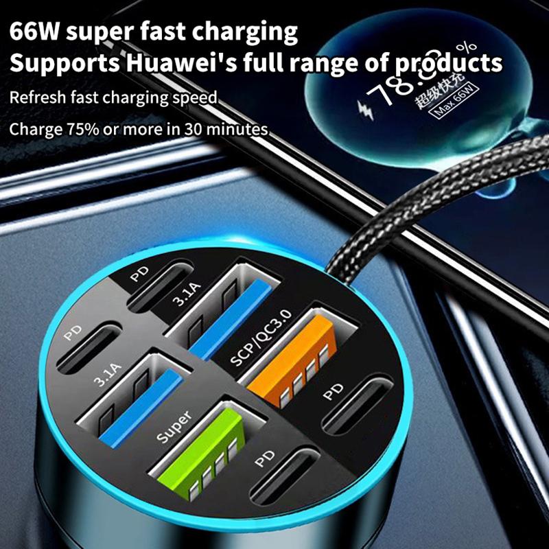 8-Port Car Charger 4Usb+4Type-C Pd Fast Charging Truck Vehicles Phone Adapter For Iphone Android Phone Laptop Tablet For Macbook
