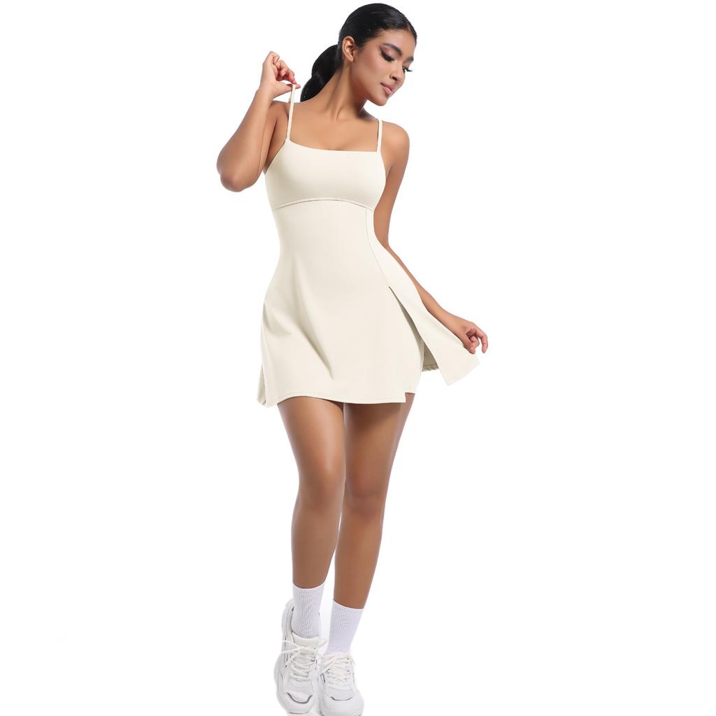Anti Glare Base Sports Dress With Chest Cushion, Breathable Outdoor Golf Backless Camisole, Yoga Tennis Skirt For Women