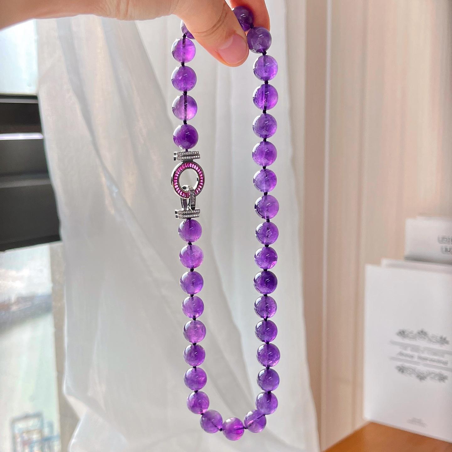 12Mm High Quality Large Particle Uruguayan Royal Purple Natural Amethyst Necklace Collarbone Chain