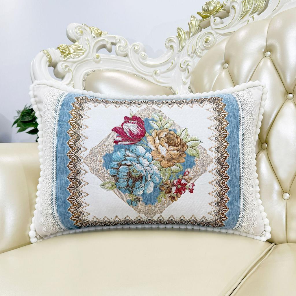 European Style Sofa Cushion Exquisite Jacquard Embroidered Pillow Detachable Washable Lace Zipper Jacket Household Waist Protection Square Backrest
