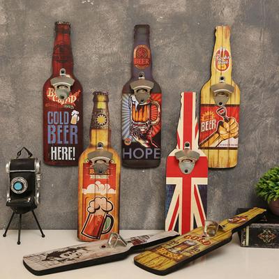 Wall Bottle Opener Beer Bottle Shape Wall-mounted Graffiti Artistic Decoration Iron Restaurant Wall Bottle Opener for Restaurant