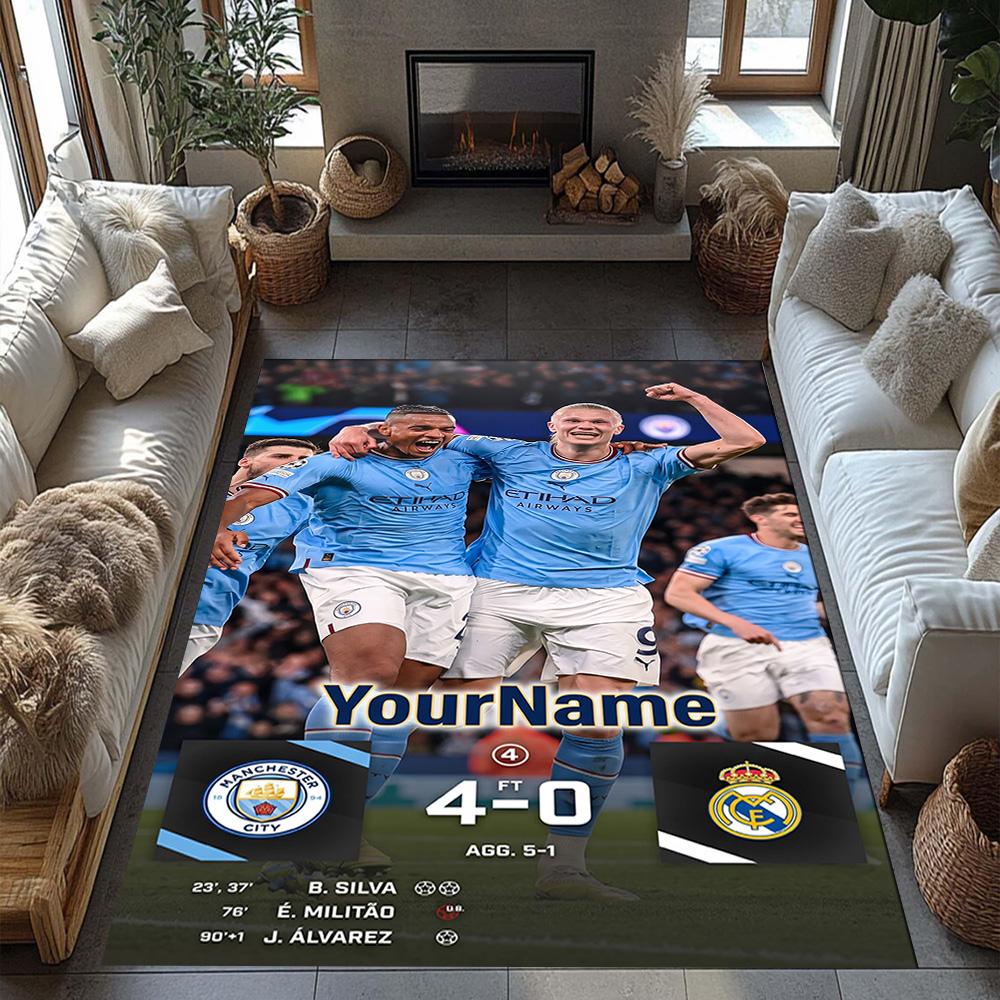 Manchester City Personalized Name Carpet Suitable for Decorate room Playrooms Kitchen Study room Anti-slip Rug Decorate Offices
