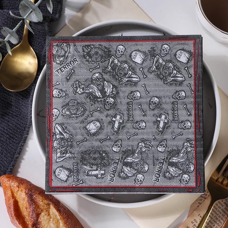 20Pcs/lot Skull Pumpkin Printed Paper Disposable Tableware Napkin Tissues Halloween Party Decoration