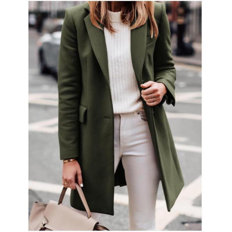 

Осенне-зимнее длинное шерстяное женское пальто большого размера и пальто качественные товары S зелёный