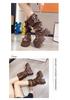 Botas Plataforma de Salto Grosso Estilo Britânico Feminino, Botins Martin Meia-Canela Retrô Outono 2024