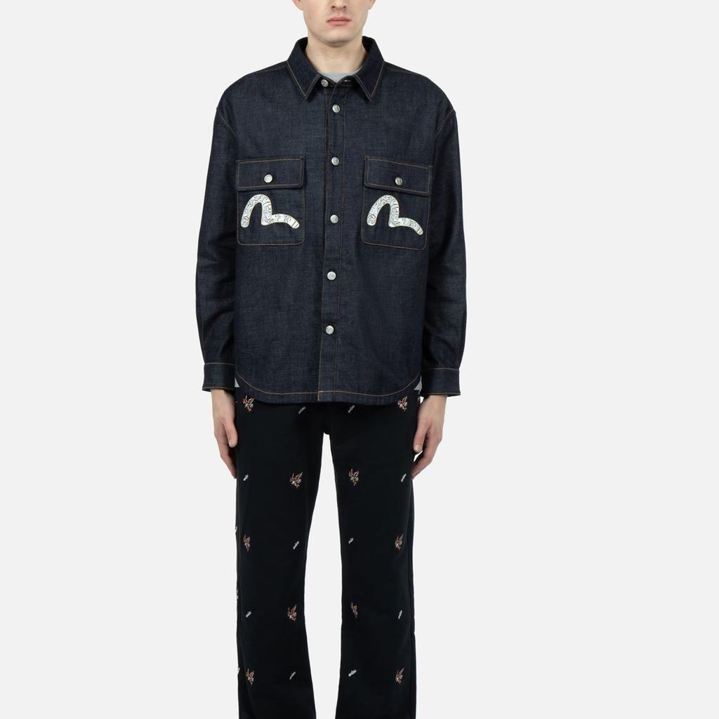 Evisu SS23 Wave Pattern Little Seagull Embroidered Denim Shirt Men Shirts Denim-Blue 2ESHTM3SJ111LFCT
