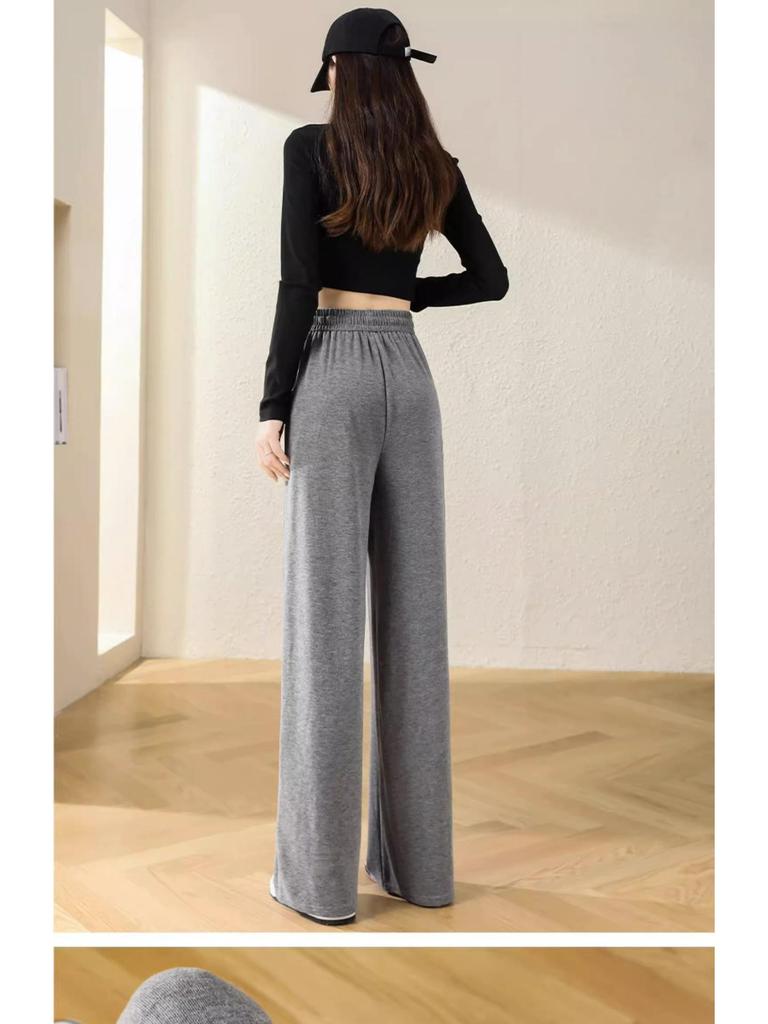 High-Waisted Glutinous Rice Knit Wide-Leg Pants - Women's Trendy Autumn Casual Loose-Fit (145cm)