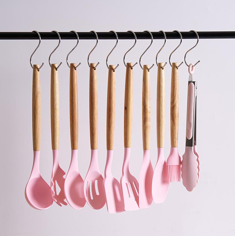 Silicone Kitchen Utensils Set Non-Stick Cookware for Kitchen Wooden Handle Spatula Egg Beaters Kitchenware Kitchen Accessories