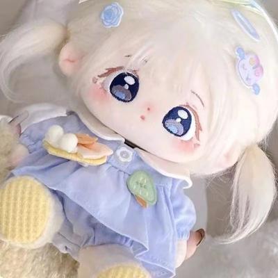 20cm White Fried Hair Plush Doll Cute Sweet Big Eyes Embroidered Plushie Stuffed Toys Kids Girls Gift Dolls Outfit