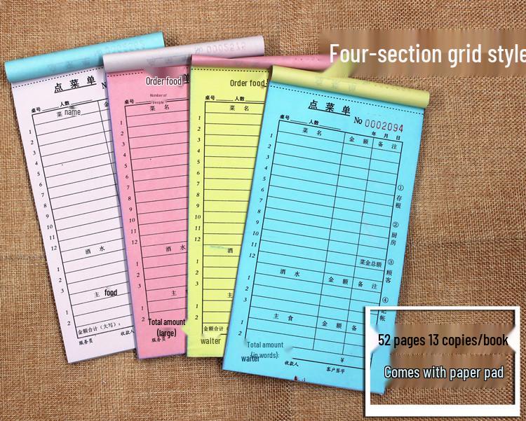 50-Pack Carbonless Copy Restaurant & Drinks Menus: Single to Four-Part Sheets with Free Shipping.