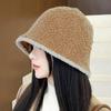 Jehněčí vlasy Rybářský klobouk Korejský podzimní zimní klobouk bucket Show Obličej Malý Pletený klobouk Ženy Kšiltovka Černá Bílá