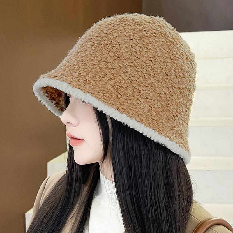 Jehněčí vlasy Rybářský klobouk Korejský podzimní zimní klobouk bucket Show Obličej Malý Pletený klobouk Ženy Kšiltovka Černá Bílá