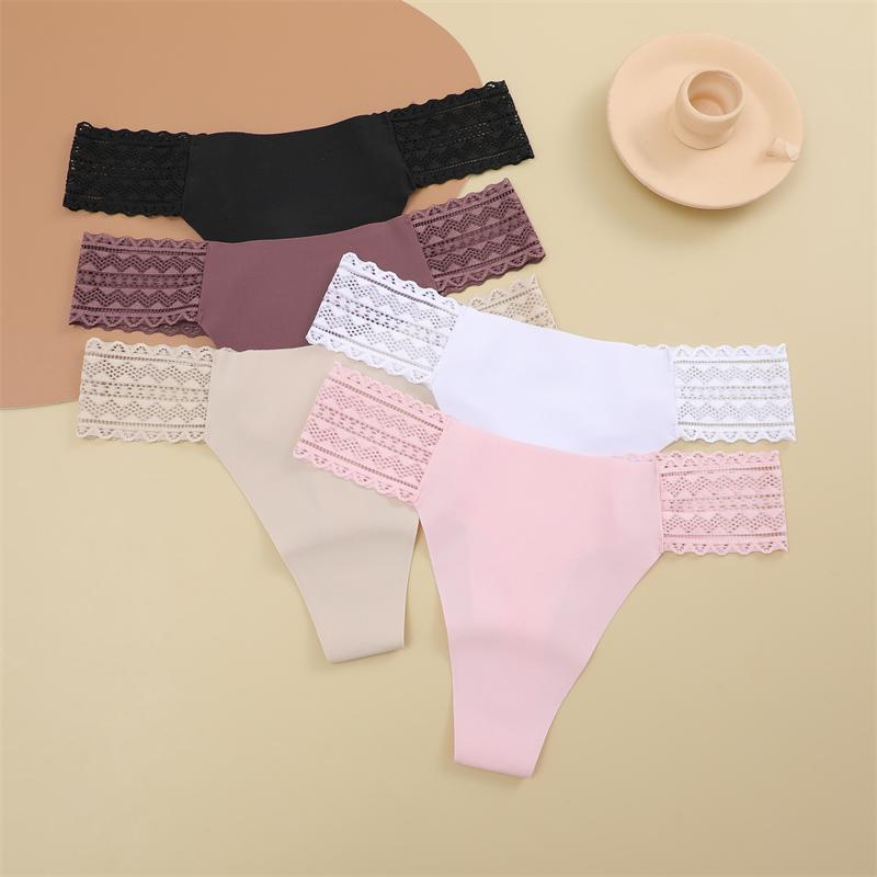 3Pcs Seamless Women Panties Sexy Lace G-string Hollow Out Waist Underwear for Female Solid Thongs Low Rise Lingerie S-XL