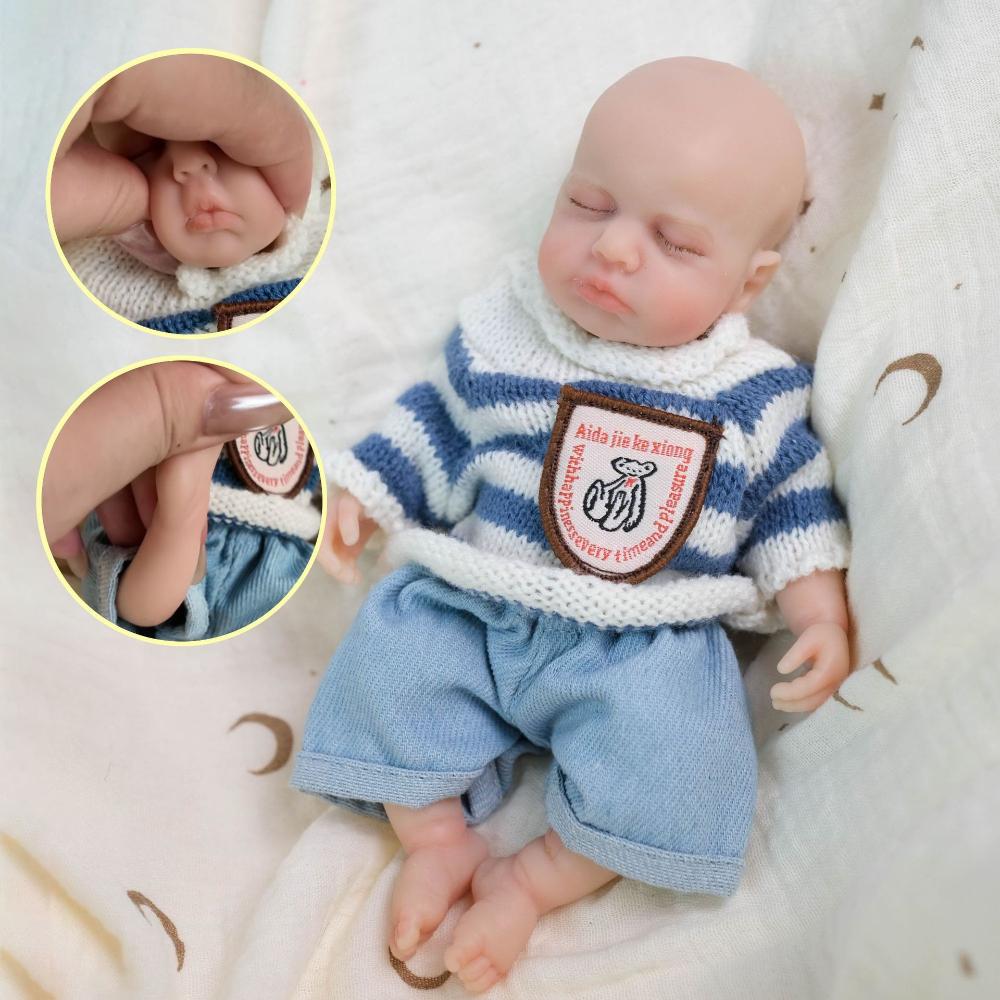 8 Inch Real Like Miniature Baby Reborn Dolls LouLou Sleeping Soft Full Solid Silicone Emulation Doll Alive Bebe Newborn Doll for Child for Christmas