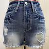 GMXIA Women's Ripped Denim Shorts Stretch Slim Peplum Jeans Embroidered Denim Shorts