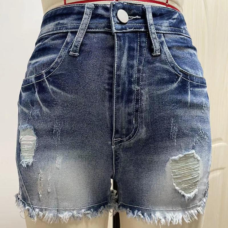 GMXIA Women's Ripped Denim Shorts Stretch Slim Peplum Jeans Embroidered Denim Shorts