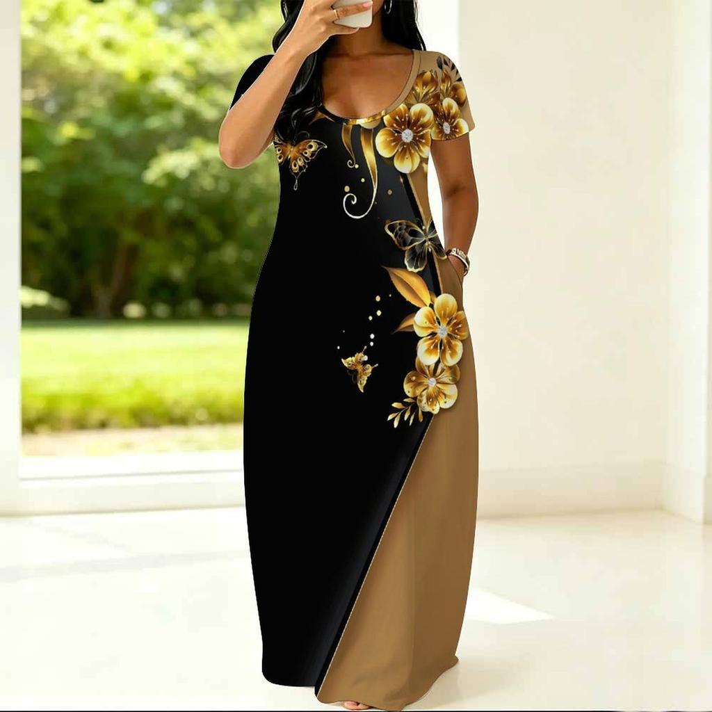 Plus Size Round Neck Short Sleeve Tunic Airy Dress For Summer Outdoor Stroll