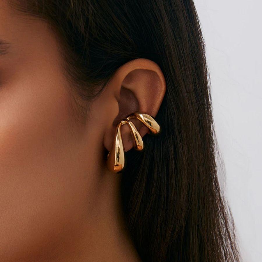 Salircon 1Pc Vintage Metal Three Layer Stud Earrings Women Punk Hip Hop Minimalist Ear Clip Daily Wear Jewelry Accessories Gifts