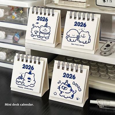 Cute Mini Calendar Office Desktop Decoration Small Ornament Calendar Dual Daily Scheduler Table Planner Yearly Agenda Organizer