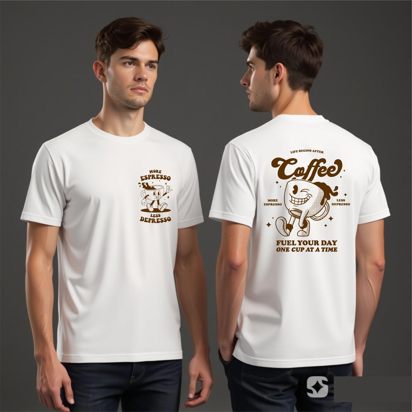 More Espresso Les Depresso T-shirt Fuel Your Day Coffee Addicts Top New Gift Tee XL