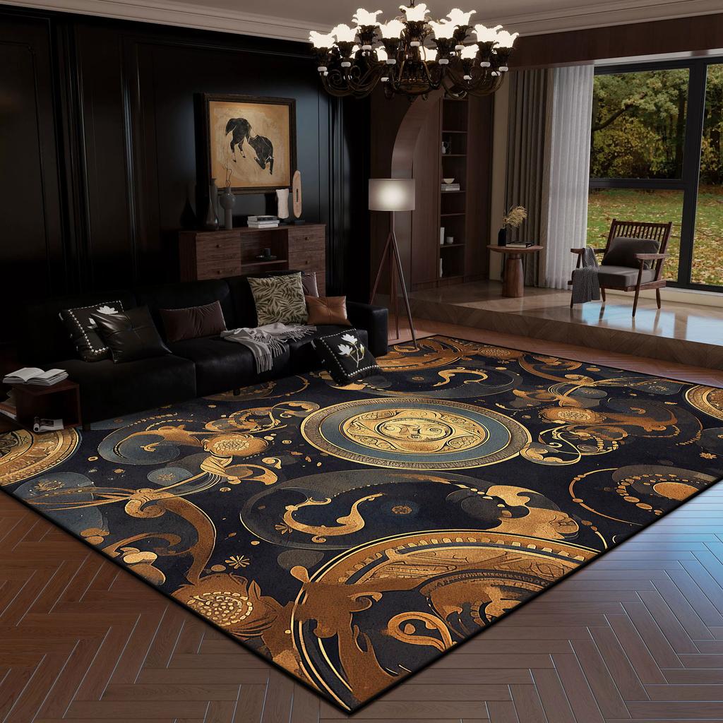 European Style Rug Luxury Decoration Home Large Area Living Room Carpet Golden Striped Rugs Bedroom Bedside Non-slip Soft Mat