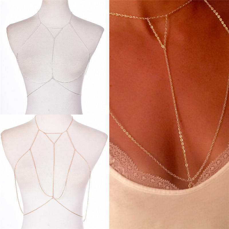 Retro Link Chain Bra Multilayer Sexy Beach Bikini Necklaces Body Chain Jewelry