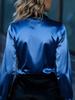 2026 Spring European & American Women's Satin Color Block Long Sleeve Shirt