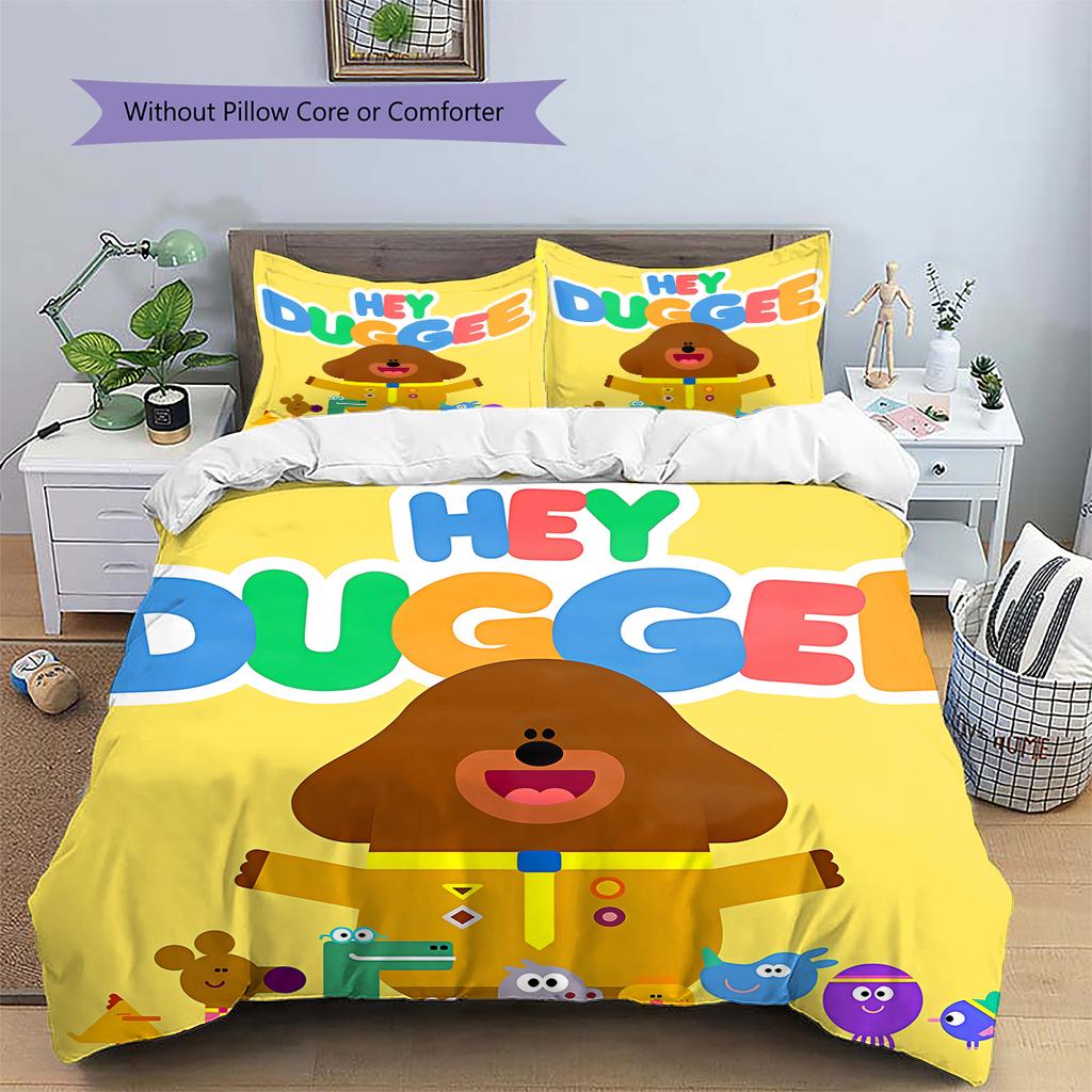 Biancheria da letto con motivo Hey Duggee, Set piumone Copripiumino Federa Regalo di compleanno per la casa (1 * copripiumino + 2 * federa, senza nucleo)