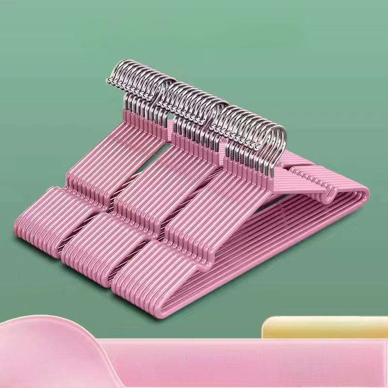 10 Thick Non-Slip Plastic-Dipped Clothes Hangers, Seamless Drying and Storage Rack