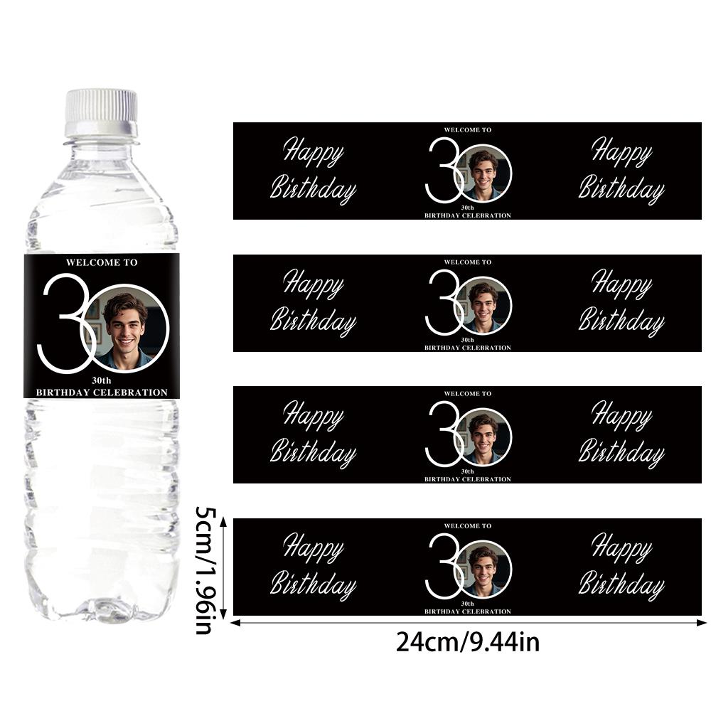 30pcs Custom 30 40 50 60 70th Birthday Party Bottle Sticker with Personalised Face Photo for Adult Birthday Party Decorations
