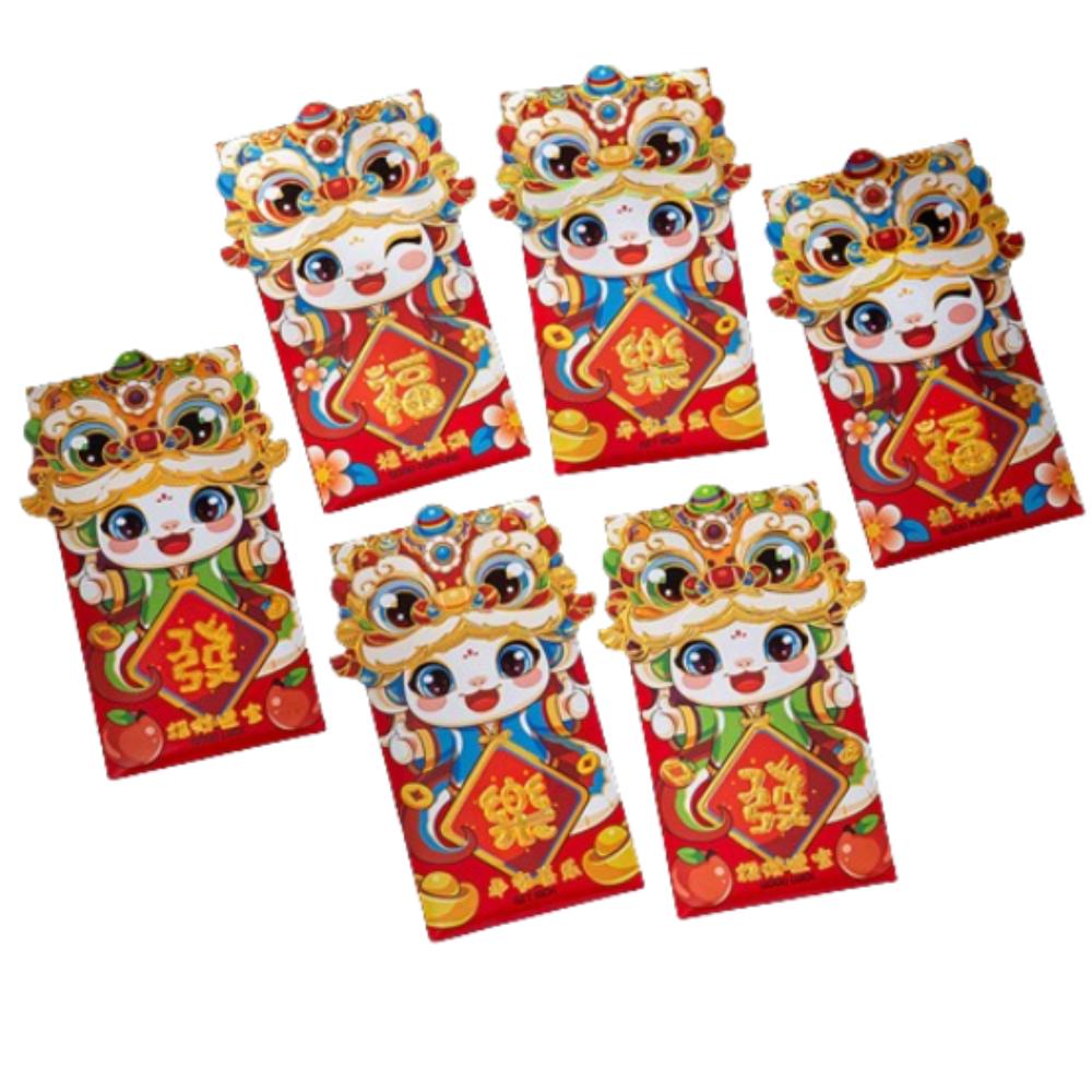 6pcs Cartoon 2025 New Year Red Envelopes Blessing Red Packet Chinese Snake Year Red Envelopes  Bonus