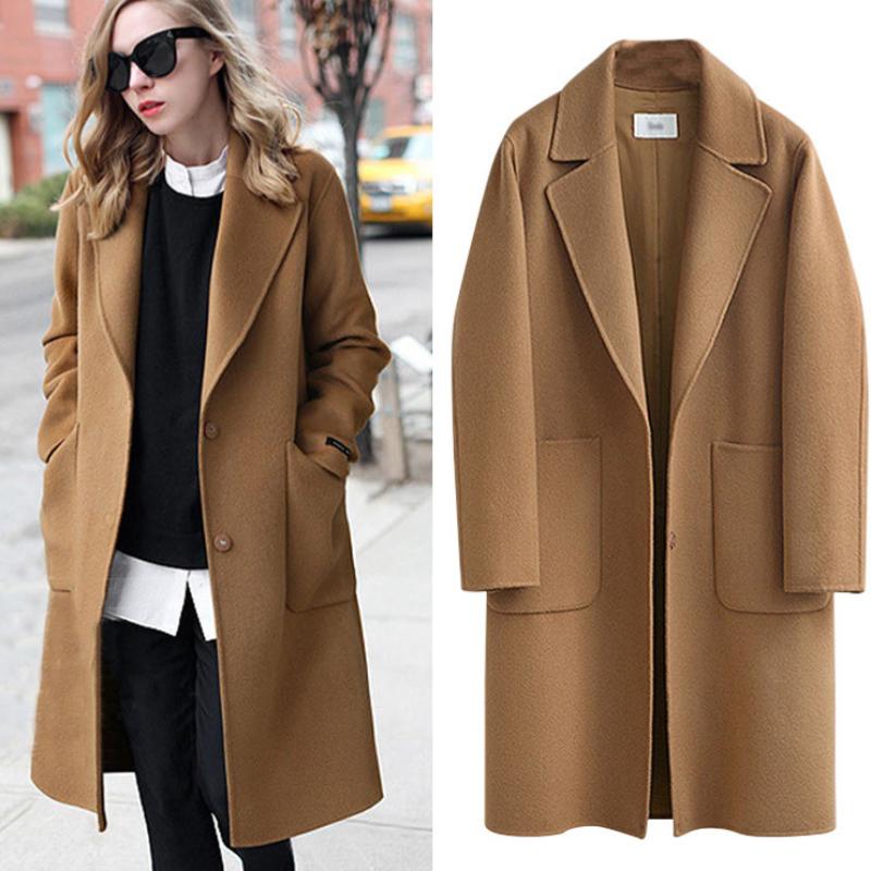 Autumn and Winter Women's Double-sided Coat European and American Long Loose Coat Ladies Coat