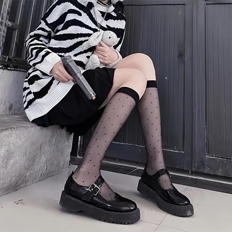 1/2/3/5Pairs Polka Dot Calf Socks, Fashion College Style Knee High Socks, Women's Stockings & Hosiery