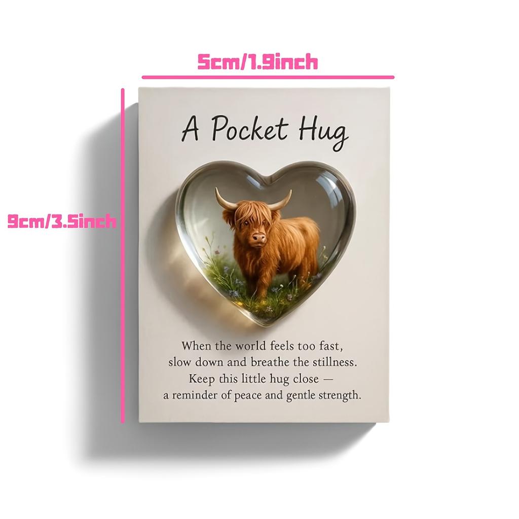 1pc Pocket Hug Highland Cow Keepsake Encouragement Card Heart Highland Cow Kindness Postcards Inspirational Kindness Cards Gifts