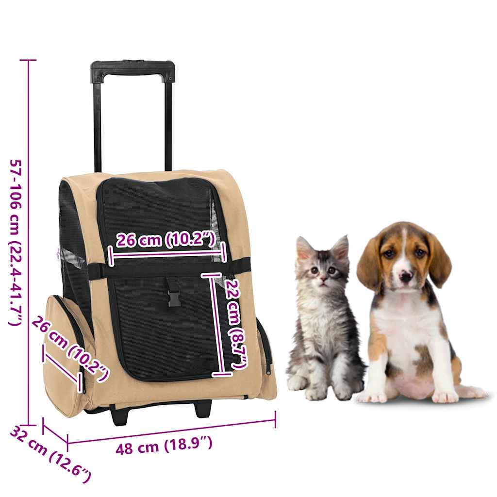 Carrito para Mascotas 3 en 1 Beige 48 x 32 x (57 106) cm Tela Oxford