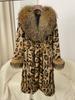 OFTBUY 2024 Winter Real Rabbit Fur Leopard Print Women Coat  Long Raccoon Fur Collar Coat Fur One-piece Thickened Warm Overcoats