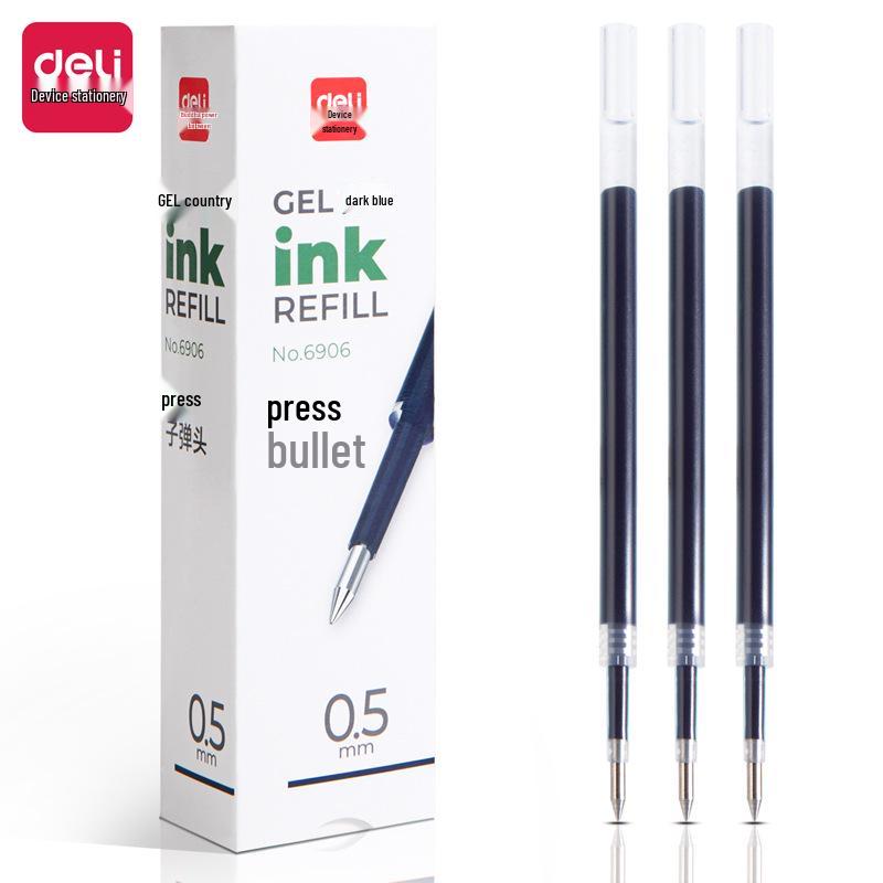6906 Deli Gel Pen Refill, 0.5mm Bullet Tip, Black, Compatible with Clickable Neutral Pens