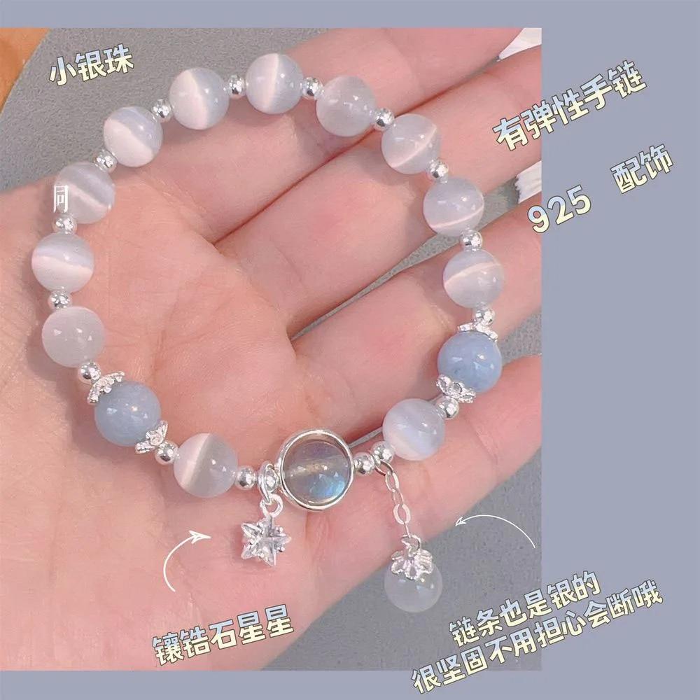 925 Sterling Silver Blue Treasure Moonlight Stone Crystal Bracelet for Women Luxury Elastic Hand Jewelry Fashion Gifts