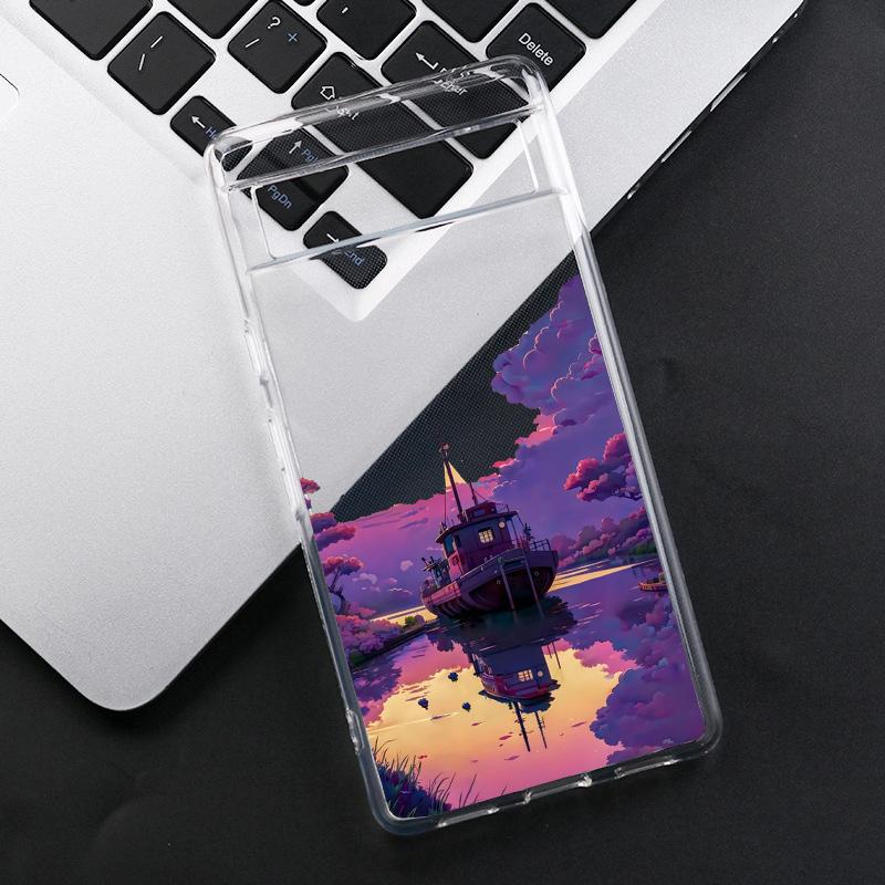 

Japanese Aesthetic Painting City Street Landscape Phone Case For Google Pixel 8A 8 Pro 6 6A 5G 7Pro 7A Scenery Clear Soft Cover Pixel 6
